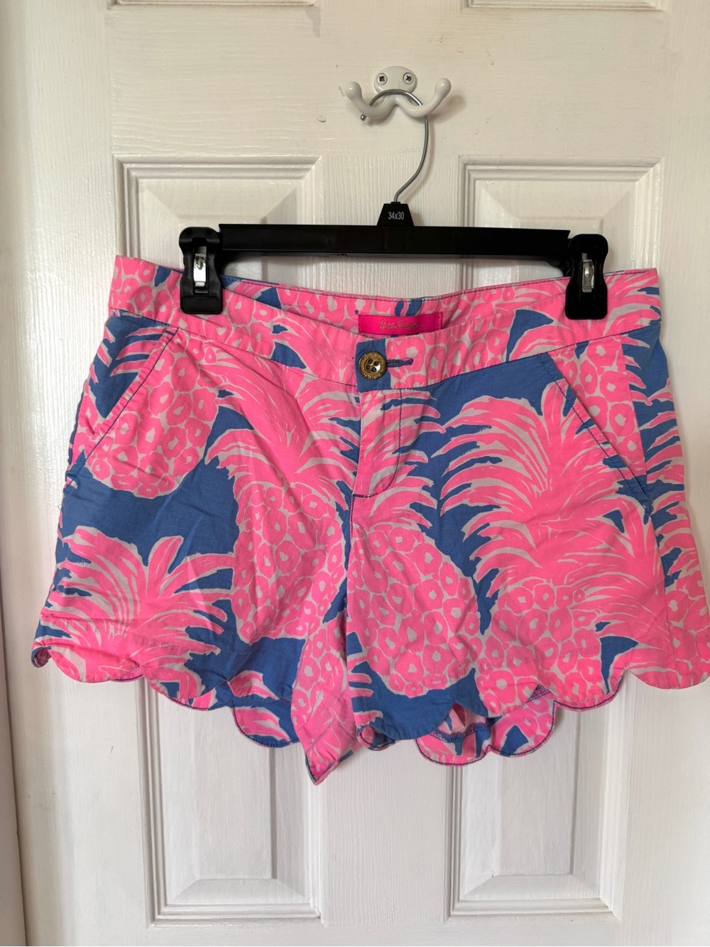 Lilly Pulitzer Buttercup Pink and Blue Pineapple Scallop Hem Shorts